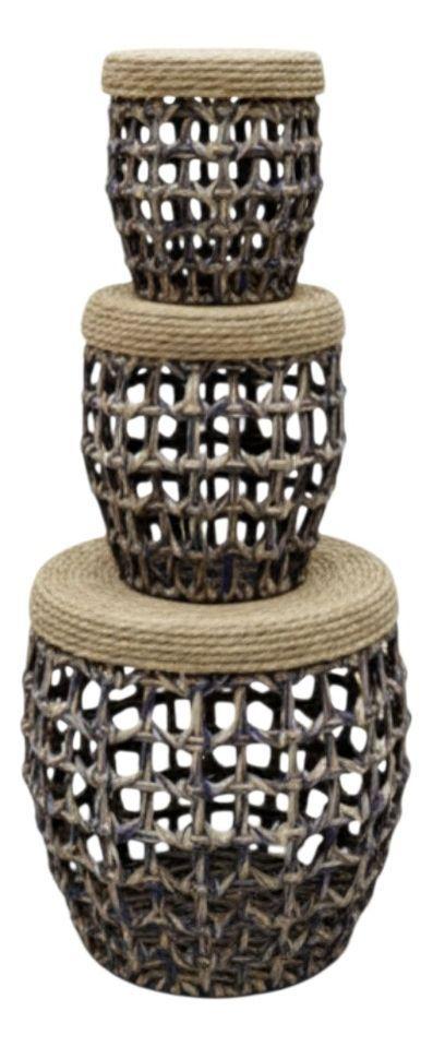 Set 3 Taburetes Auxiliares Decorativos Estilo Natural Jhn-9