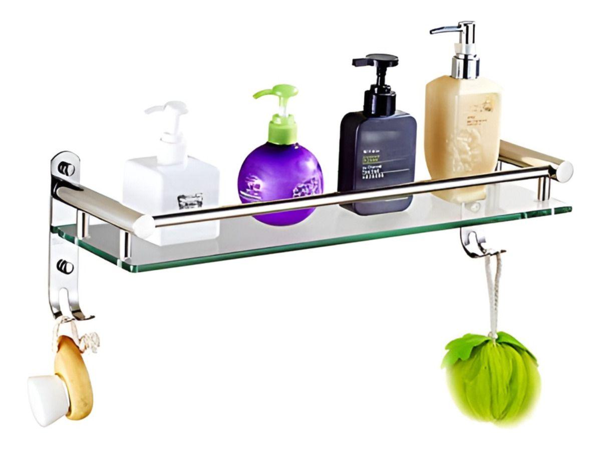 Estante Organizador Baño Vidrio Acero Inoxidable 50cm Jhn-4