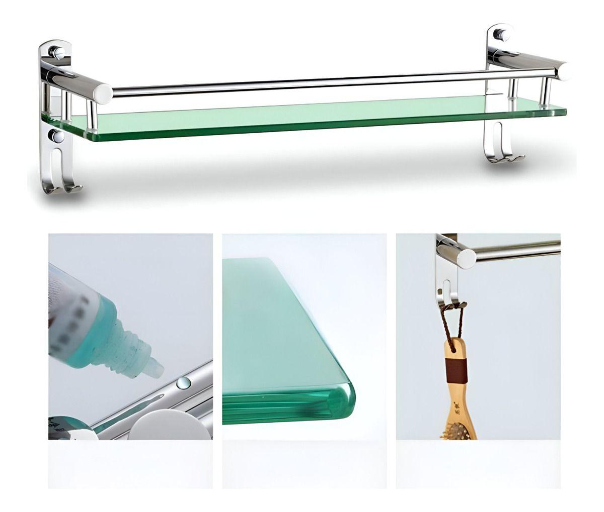 Estante Organizador Baño Vidrio Acero Inoxidable 50cm Jhn-7