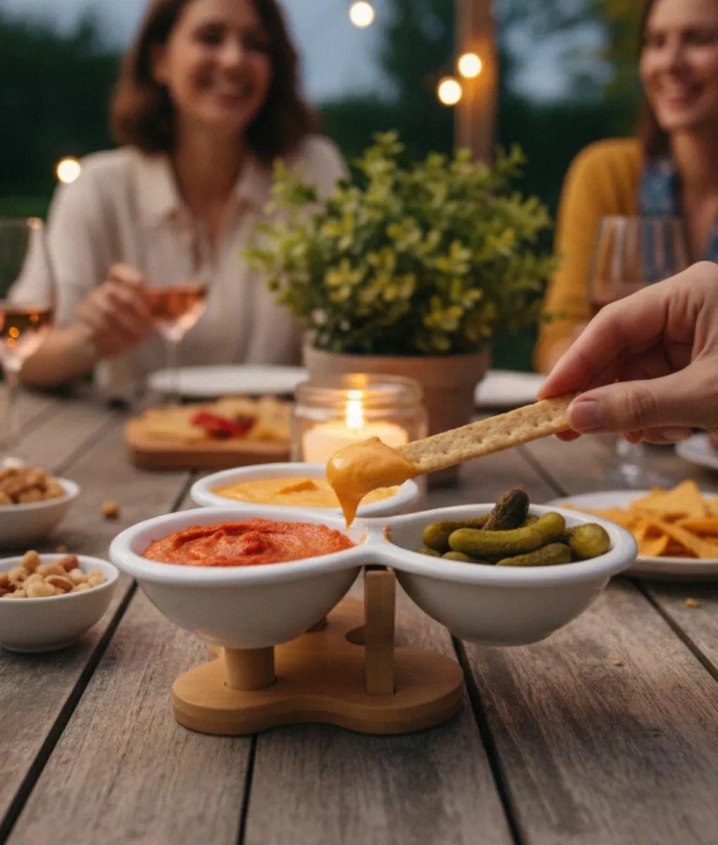 Salsero Decorativo Minimalista Triple Envase Base Bambú Jhn-2