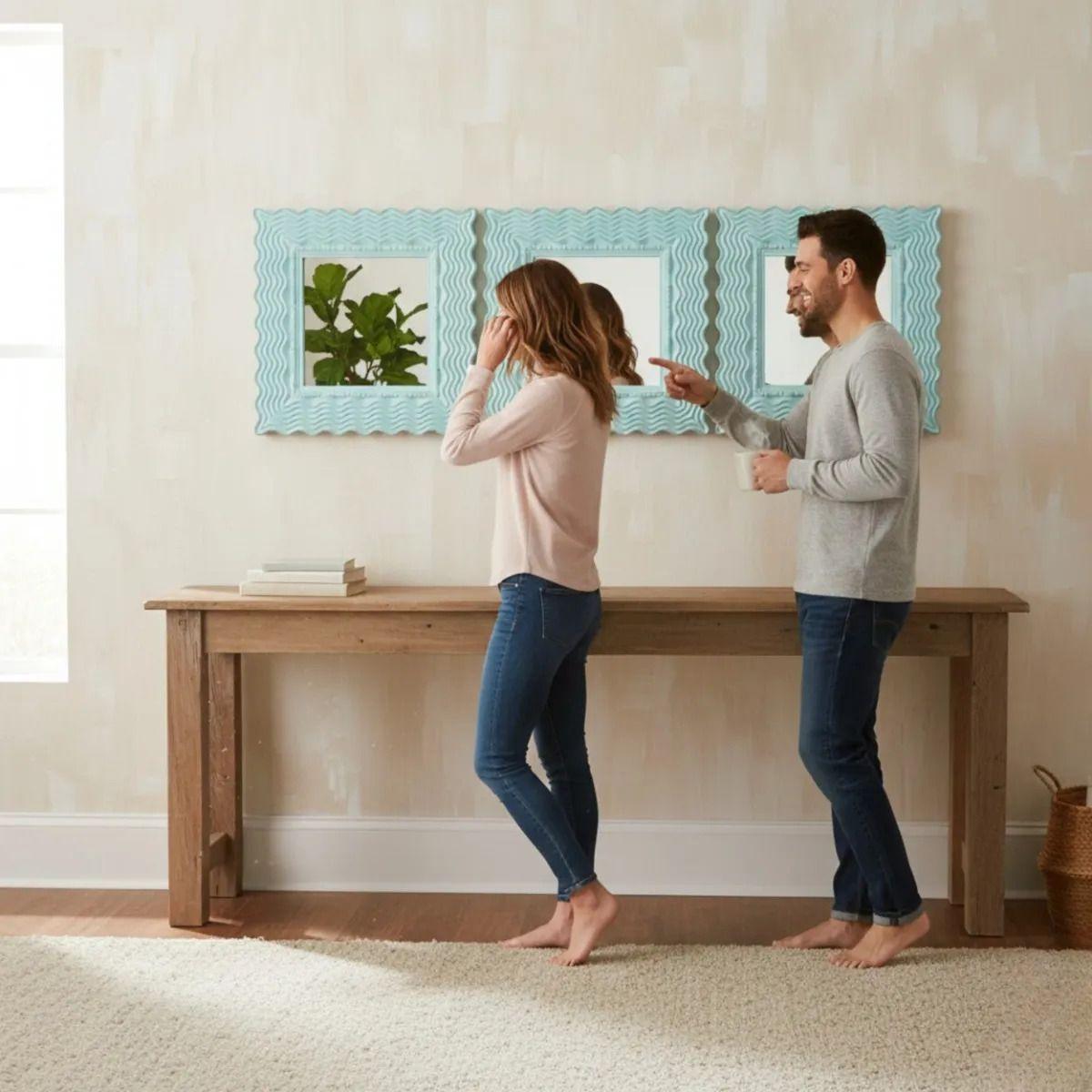 Set 3 Espejo Pared Decorativo Diseño Olas Dinámico Jhn-5