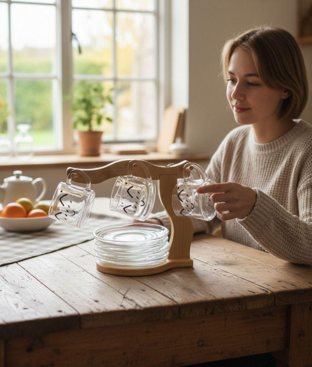 Juego Taza Soporte Plato Decorativo Organizador Cocina Jhn-2