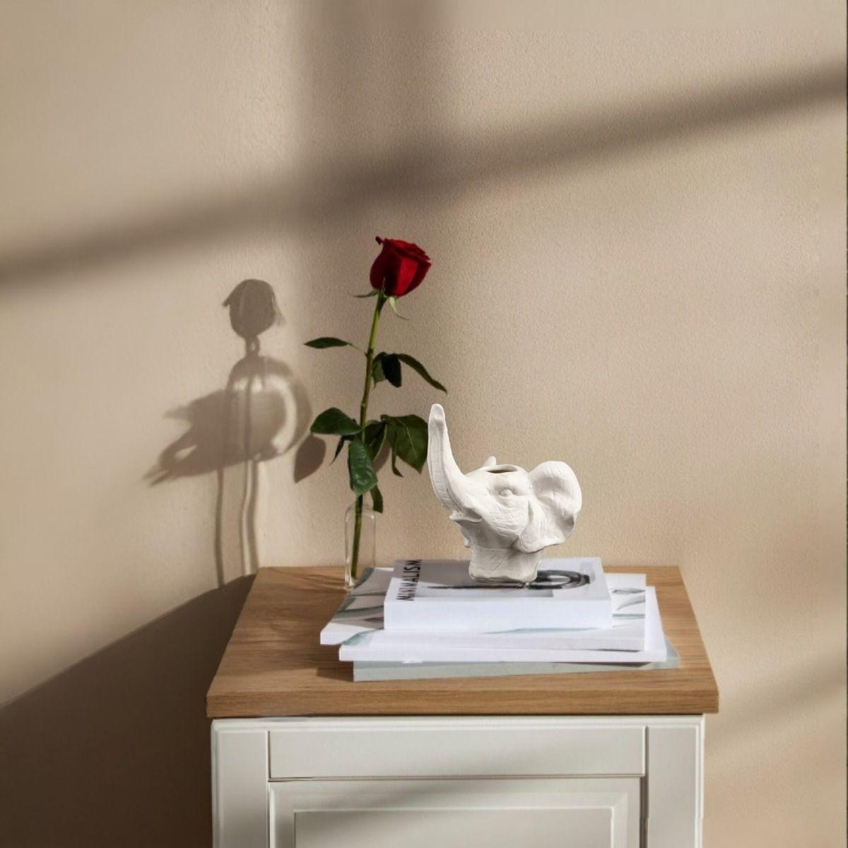 Maceta Cerámica Elefante Blanco Decoración Jhn-4