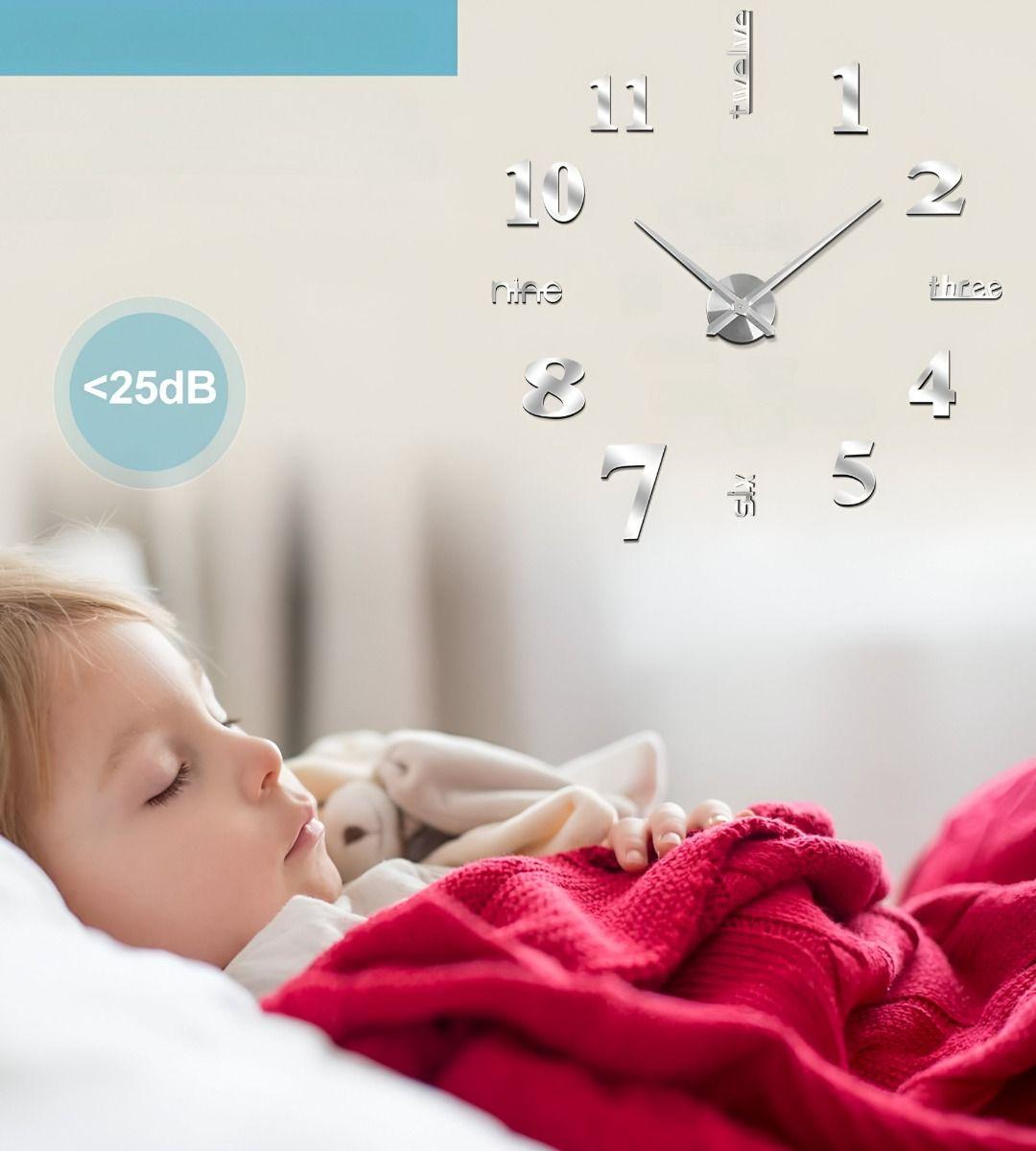 Reloj Pared 3D Grande Sin Marco Decoración Plateado Jhn-4