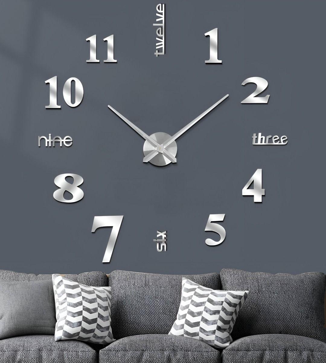 Reloj Pared 3D Grande Sin Marco Decoración Plateado Jhn-8