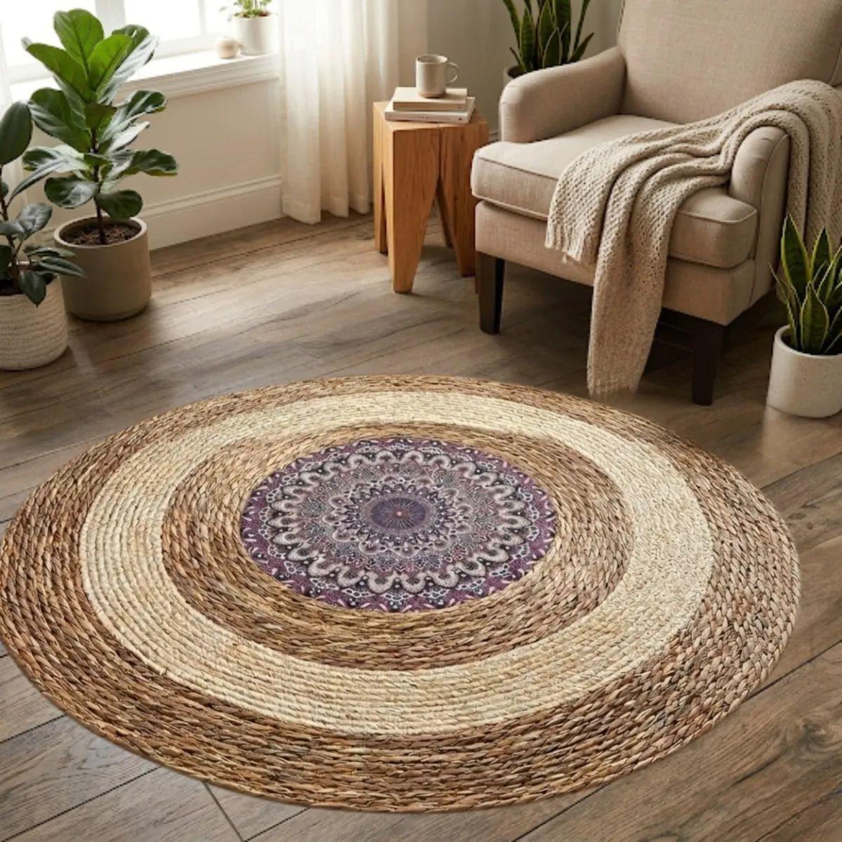 Alfombra Redonda Mandala Artesanal Textura Rústica ALJ-3