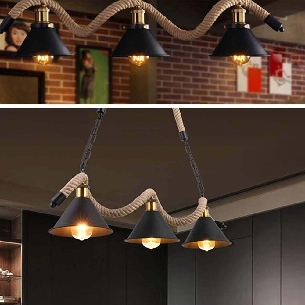 Lampara Colgante Araña Interior Cáñamo Retro Bar Hogar Lau-9