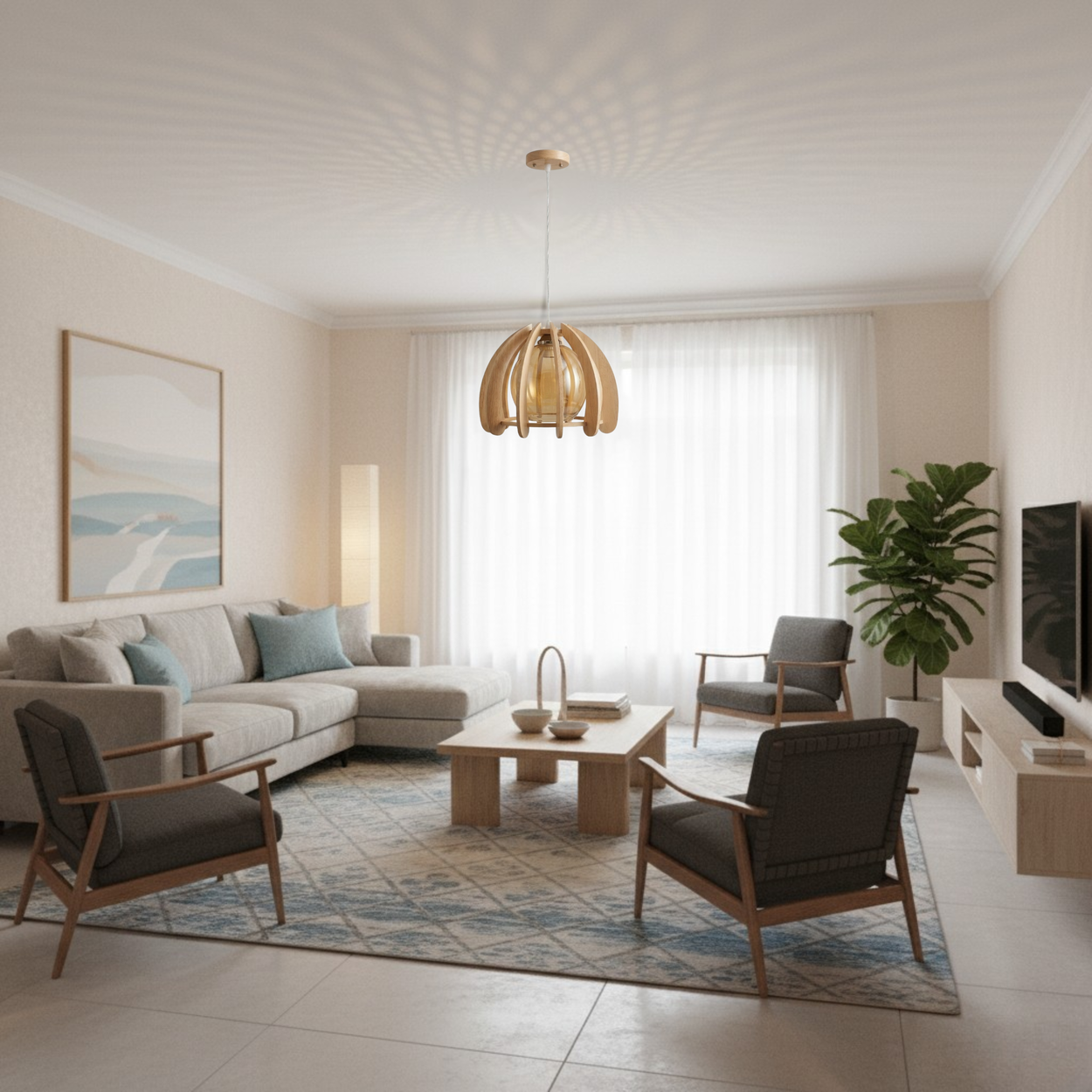 Lámpara Techo Colgante Decorativa Comedor Sala Madera ALJ-5