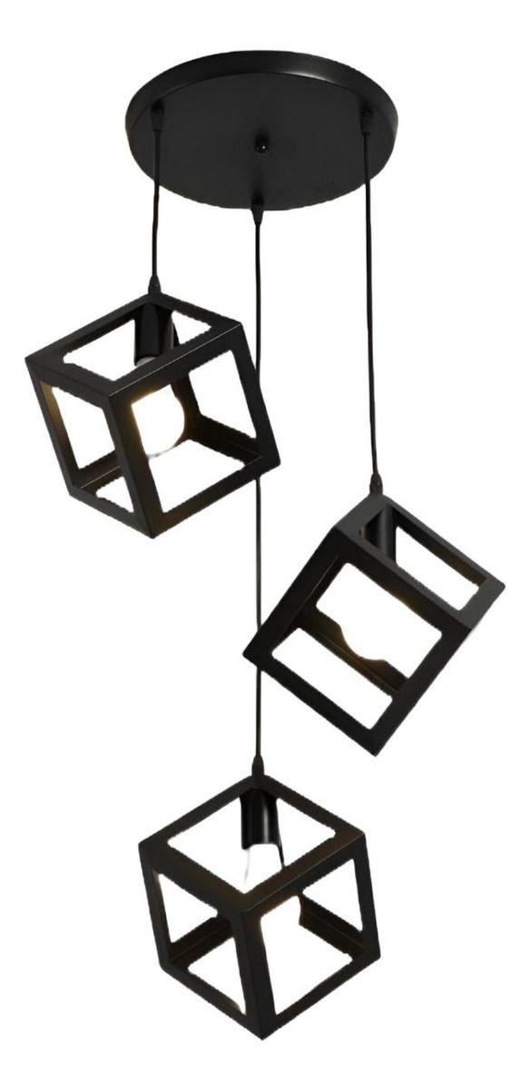 Lámpara Colgante Techo Minimalista Cubos Negro 3 Luces Jhn-0