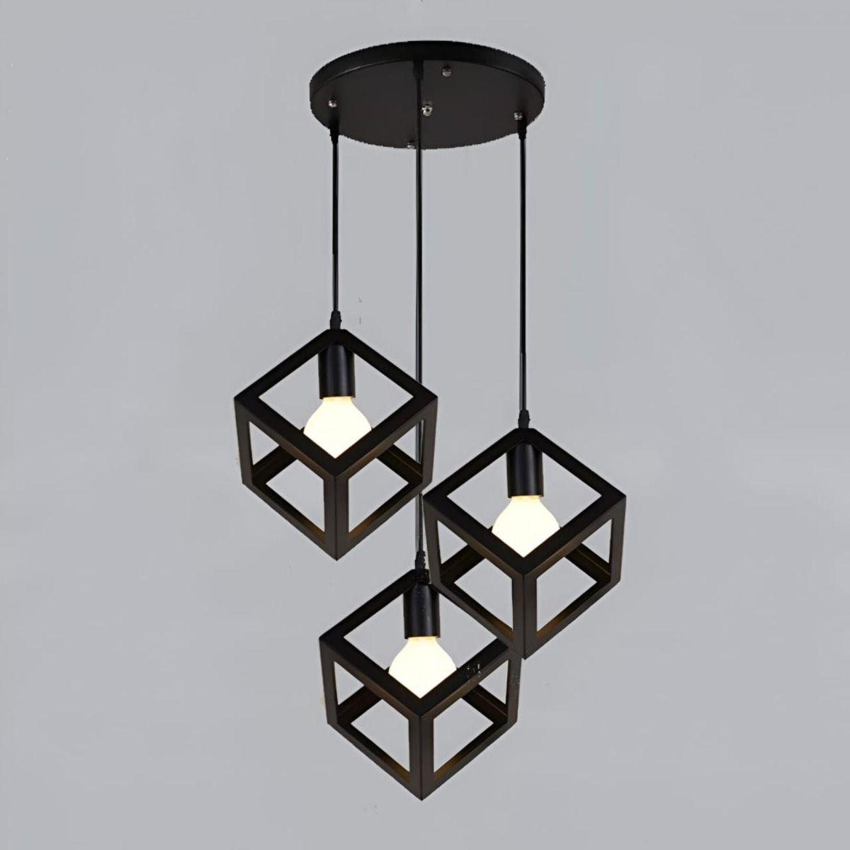 Lámpara Colgante Techo Minimalista Cubos Negro 3 Luces Jhn-1