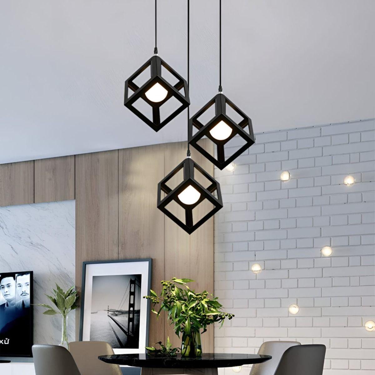 Lámpara Colgante Techo Minimalista Cubos Negro 3 Luces Jhn-4