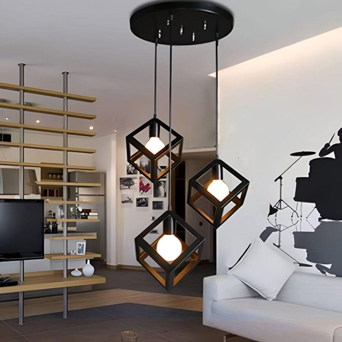Lámpara Colgante Techo Minimalista Cubos Negro 3 Luces Jhn-6