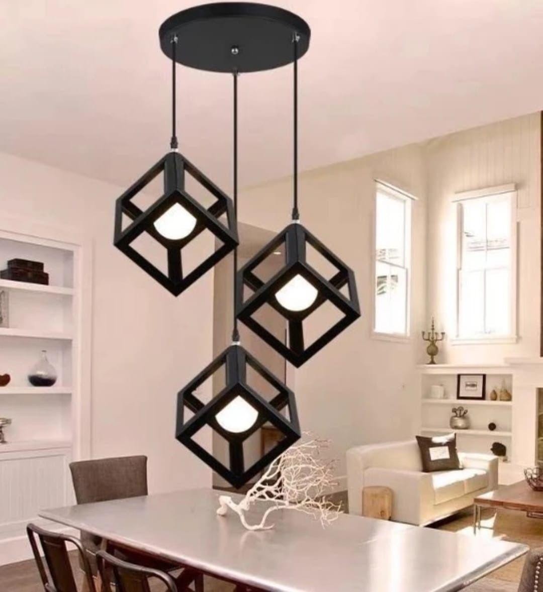 Lámpara Colgante Techo Minimalista Cubos Negro 3 Luces Jhn-7