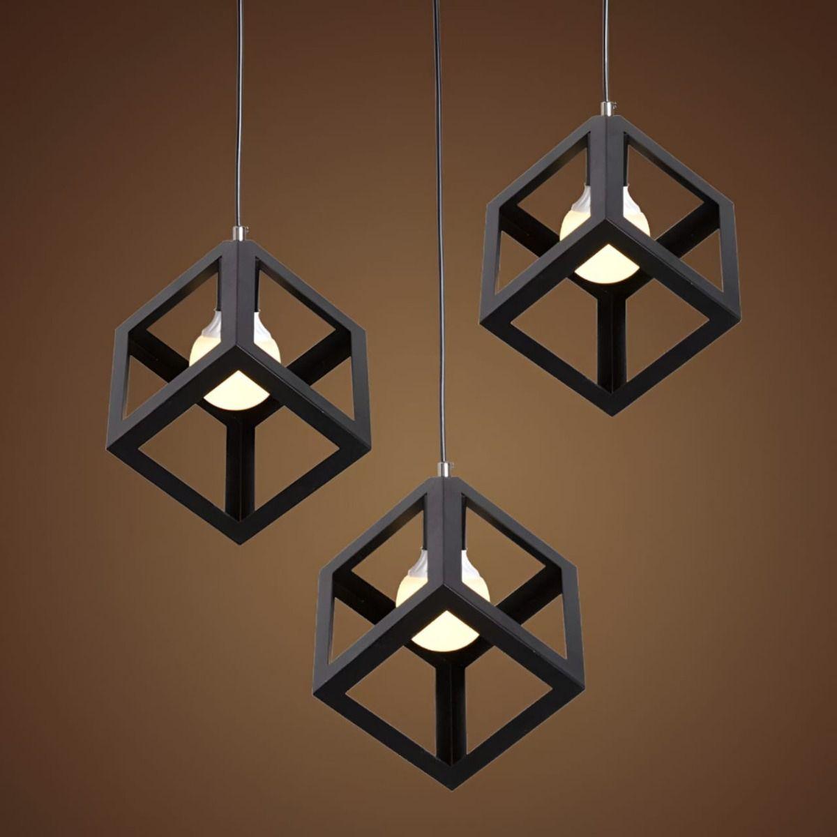 Lámpara Colgante Techo Minimalista Cubos Negro 3 Luces Jhn-8