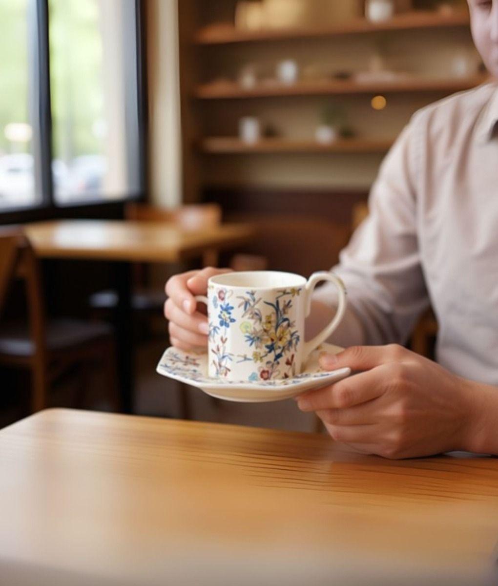 Taza Elegante Platillo Floral Decorativa Hogar Jhn-2