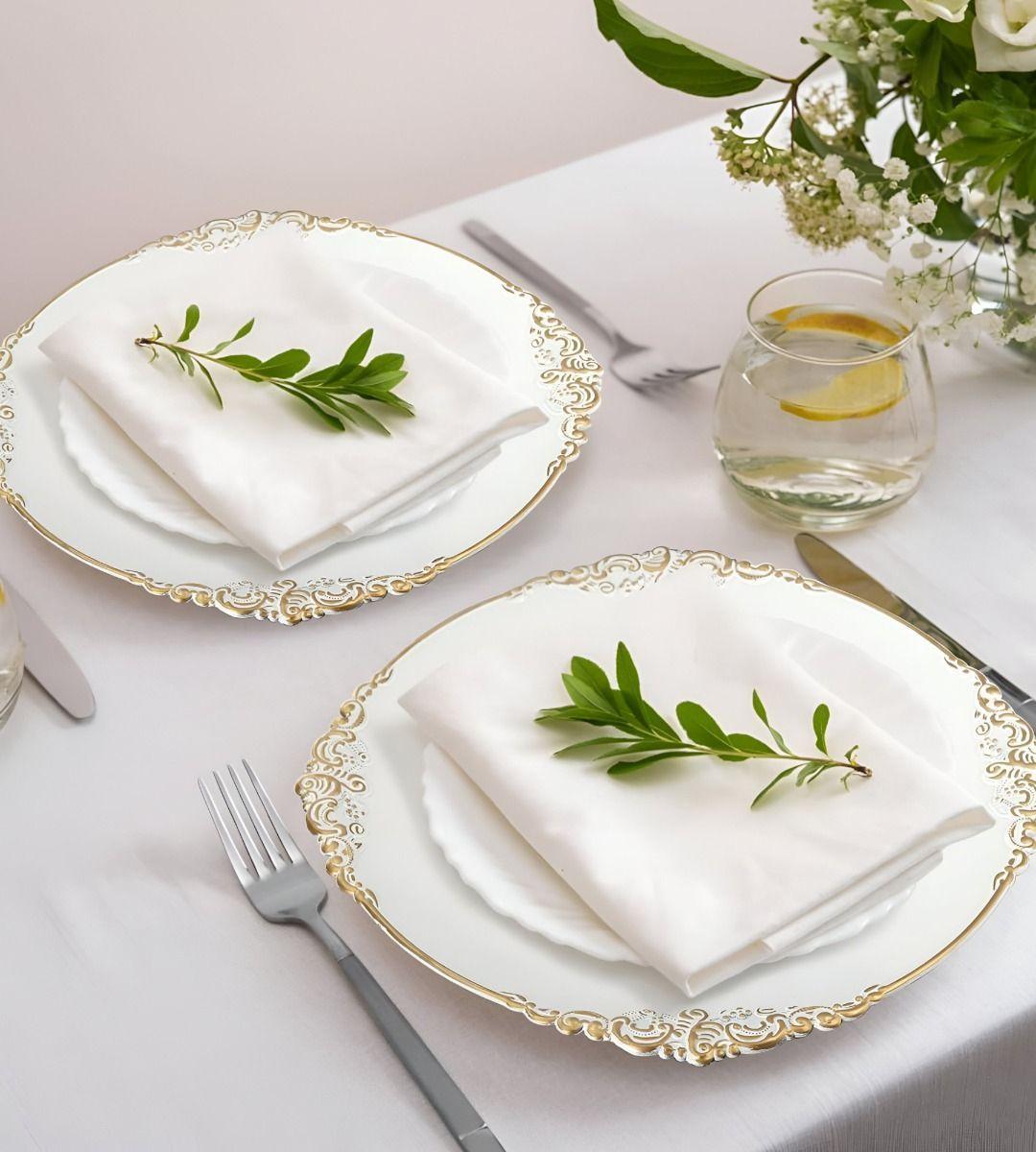 Set 3 Bajo Plato Base Decorativo Blanco Y Borde Dorado Jhn-8