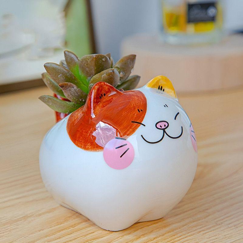 Set 2 Macetas Gatito Dibujo Animado Decoracion Hogar Lau-4