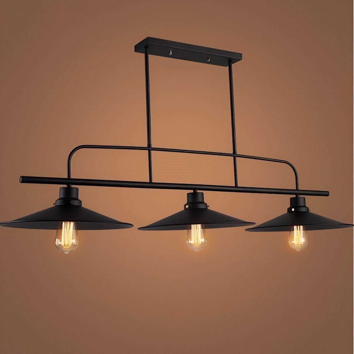 LÁMPARA COLGANTE Vintage Campanas Negras LED Triple cabezal-8