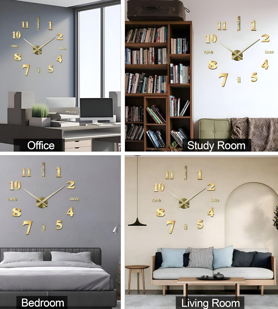 Reloj Pared 3D Grande Decoración Dorado Sin Marco Jhn-3