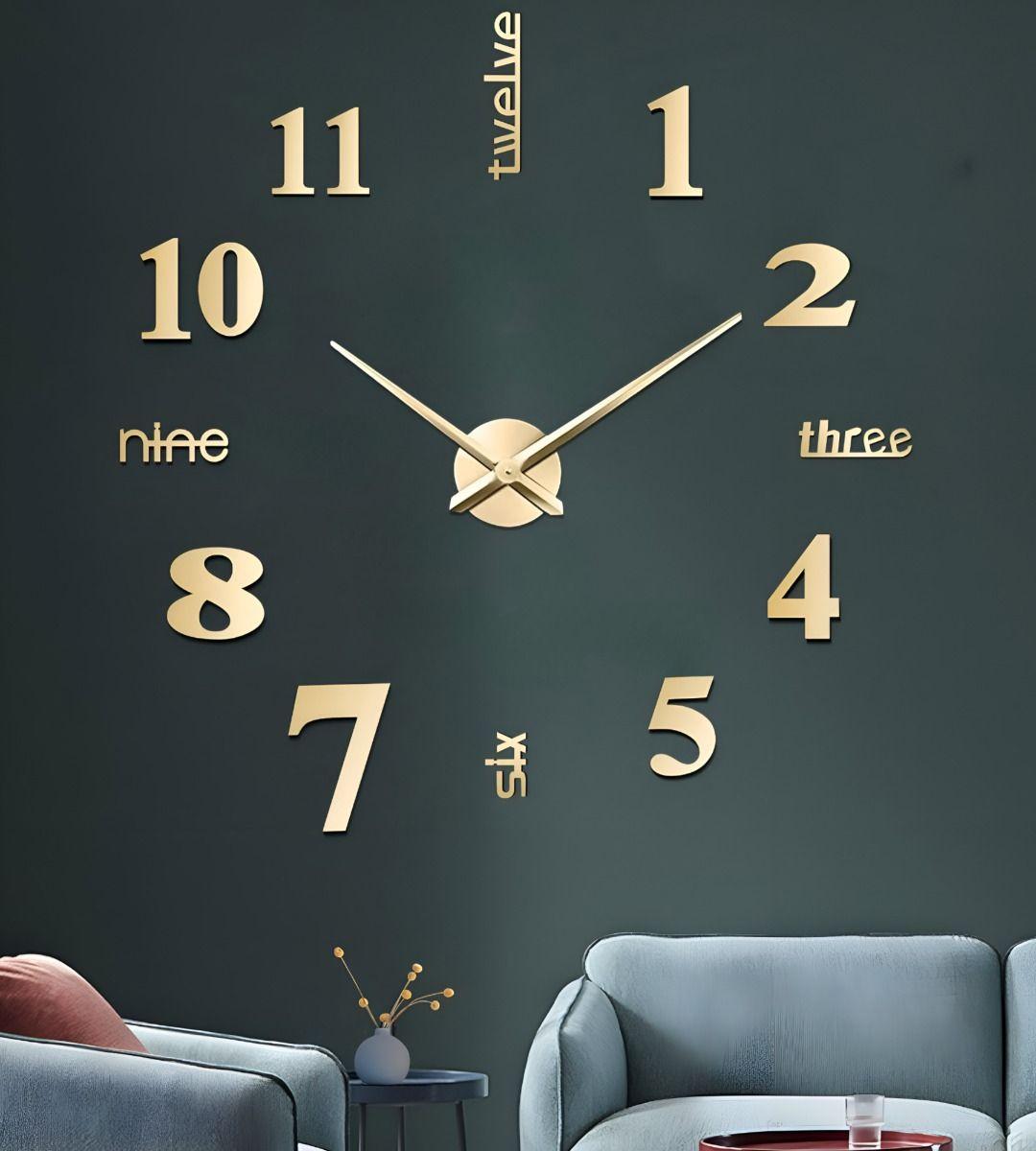 Reloj Pared 3D Grande Decoración Dorado Sin Marco Jhn-8