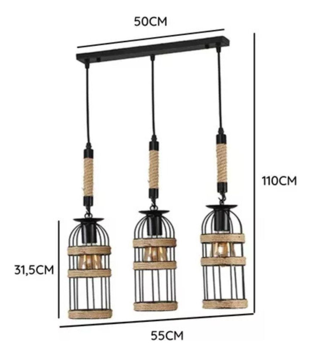 Lámpara Colgante Madera Metal Triple Jaula 3 Focos Jhn-9