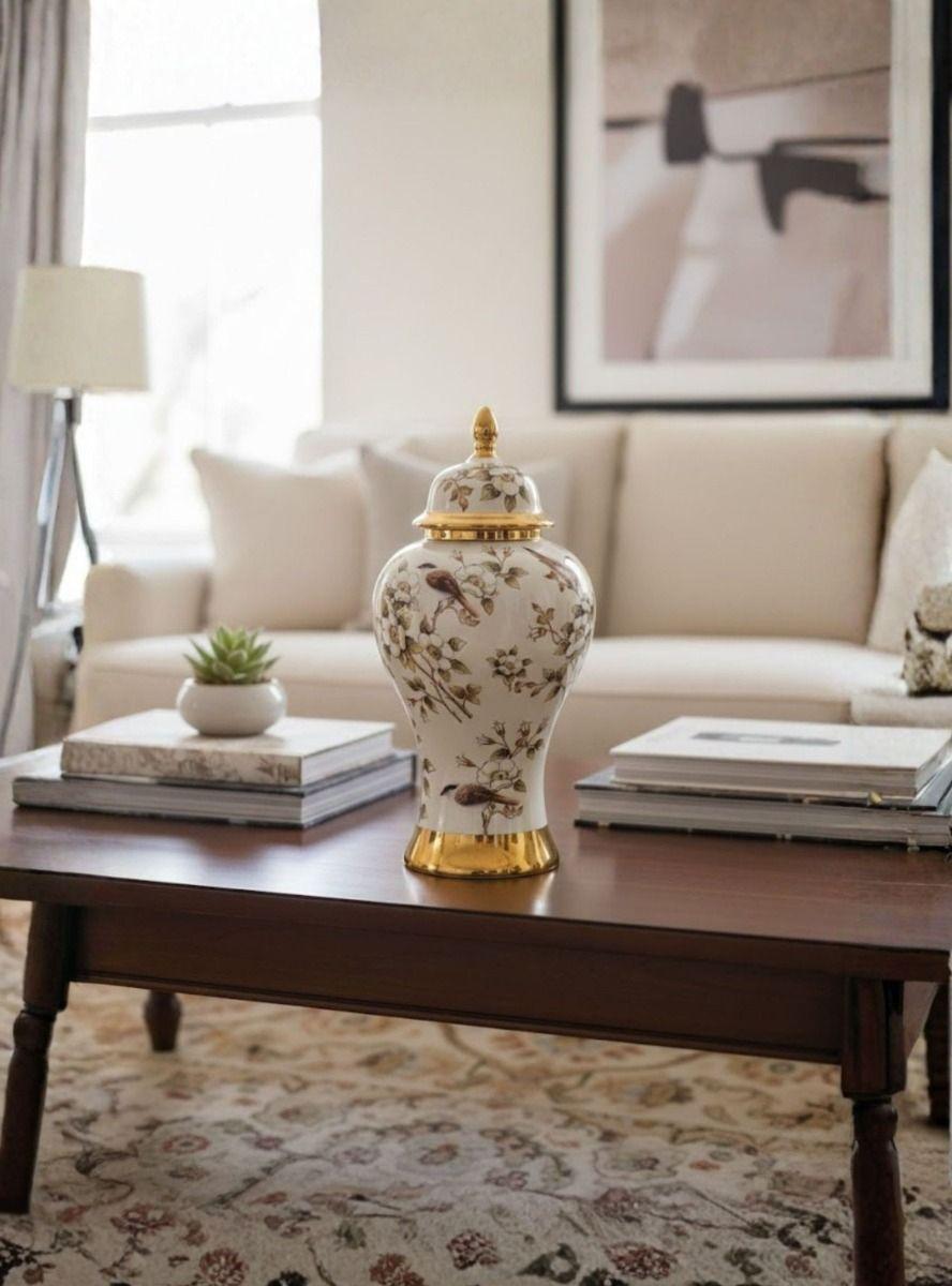 Potiche Decorativo Jarrón Adorno Diseño Floral Hogar Jhn-6