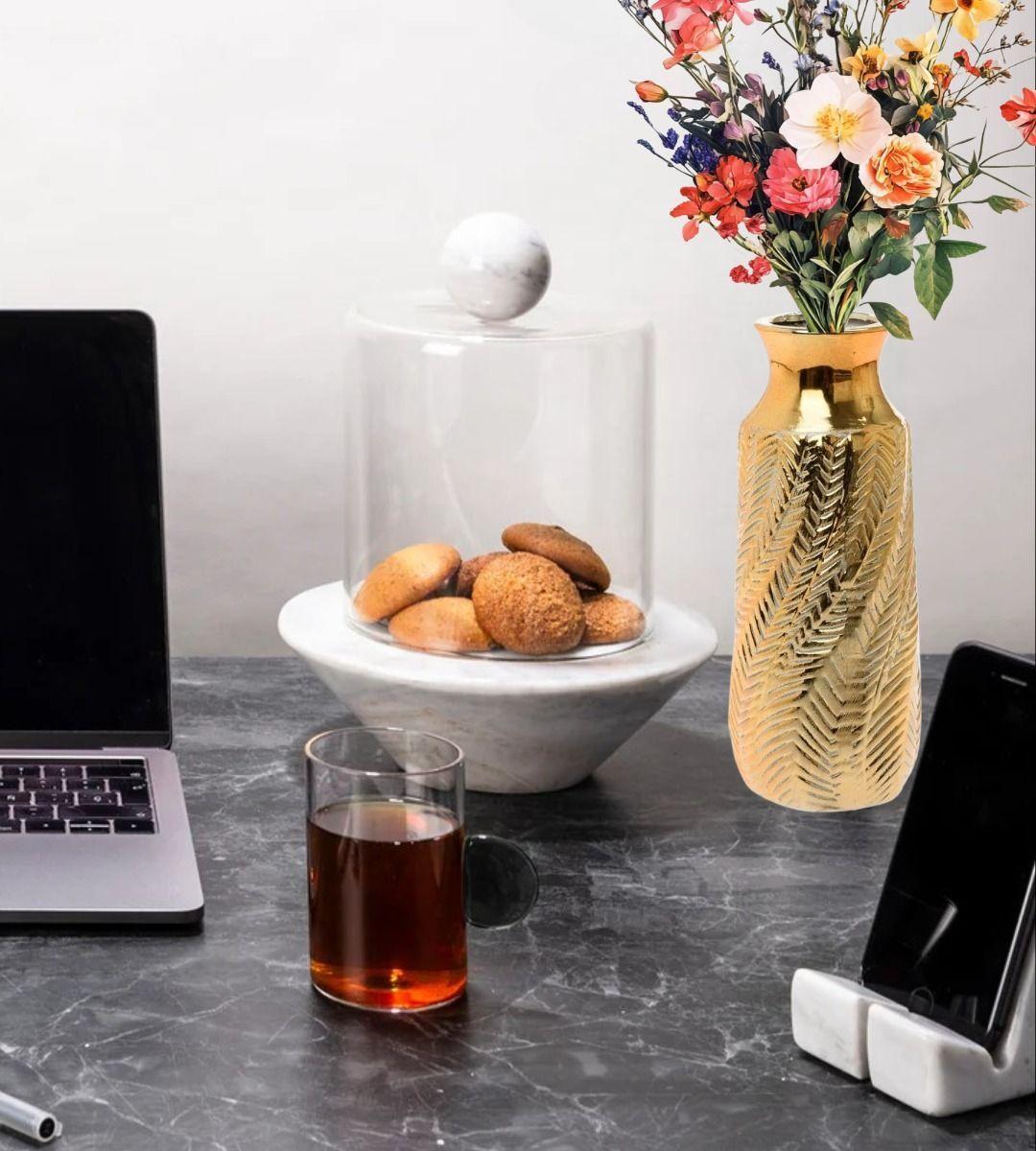 Florero Jarrón Decorativo Dorado Textura Relieve Moderno Jhn-5