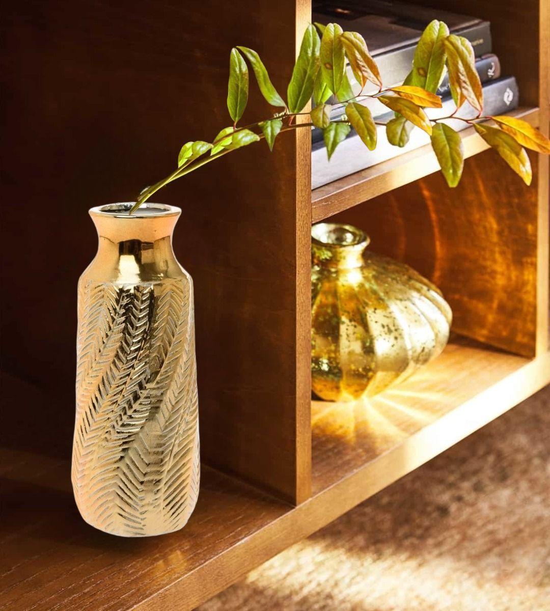 Florero Jarrón Decorativo Dorado Textura Relieve Moderno Jhn-6