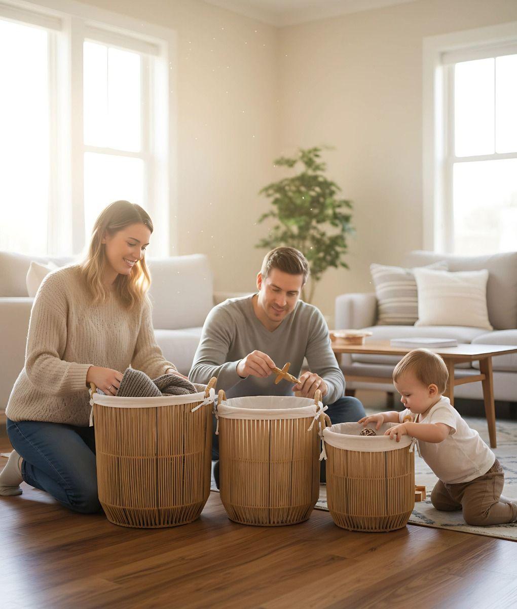 Set 3 Cestos Almacenamiento Decorativos Natural Hogar Jhn-2