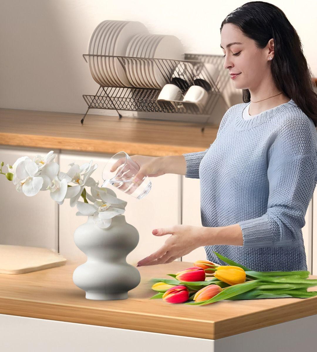 Jarrón Florero Cerámica Decoración Moderno Blanco Hogar Jhn-6