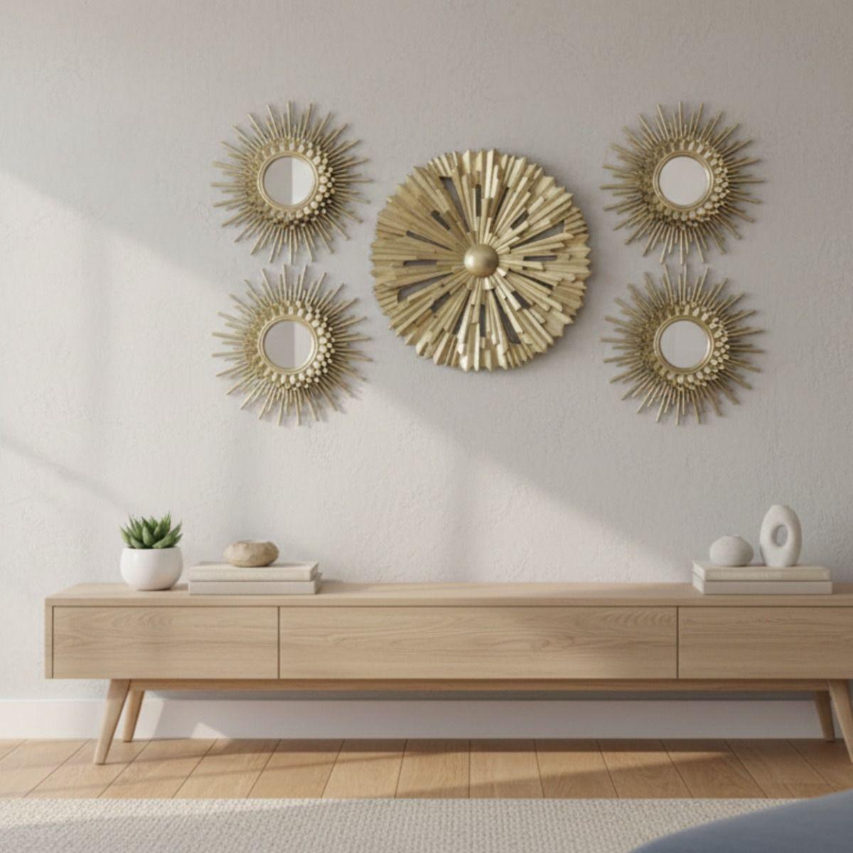 Set 5 Pza Espejo Decorativo Pared Adorno Mural Solar Jhn-6