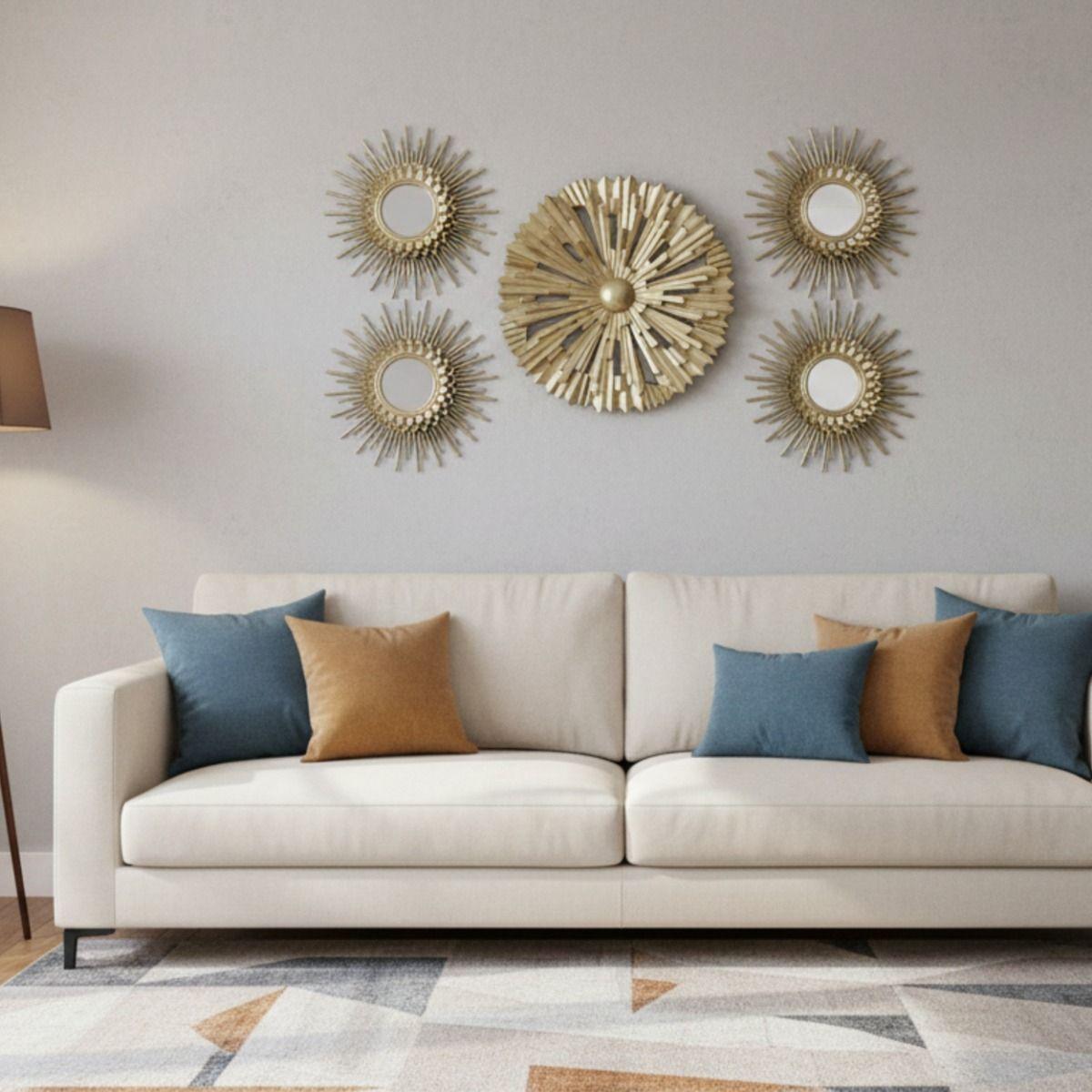 Set 5 Pza Espejo Decorativo Pared Adorno Mural Solar Jhn-9