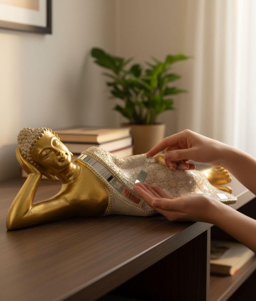 Figura Decorativa Estatua Buda Acostado Meditación Jhn-4