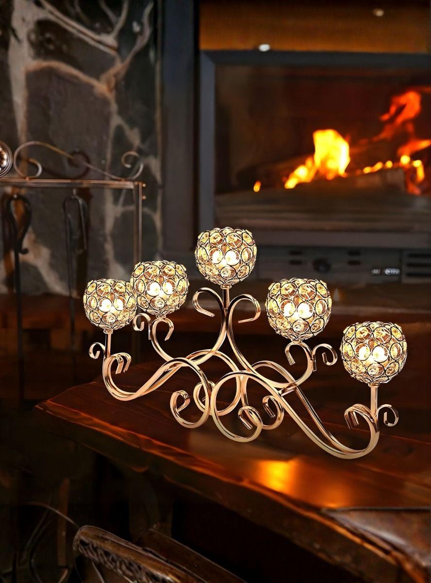 Candelabro Decorativo 5 Brazos Copas Adorno Facetado Jhn-8