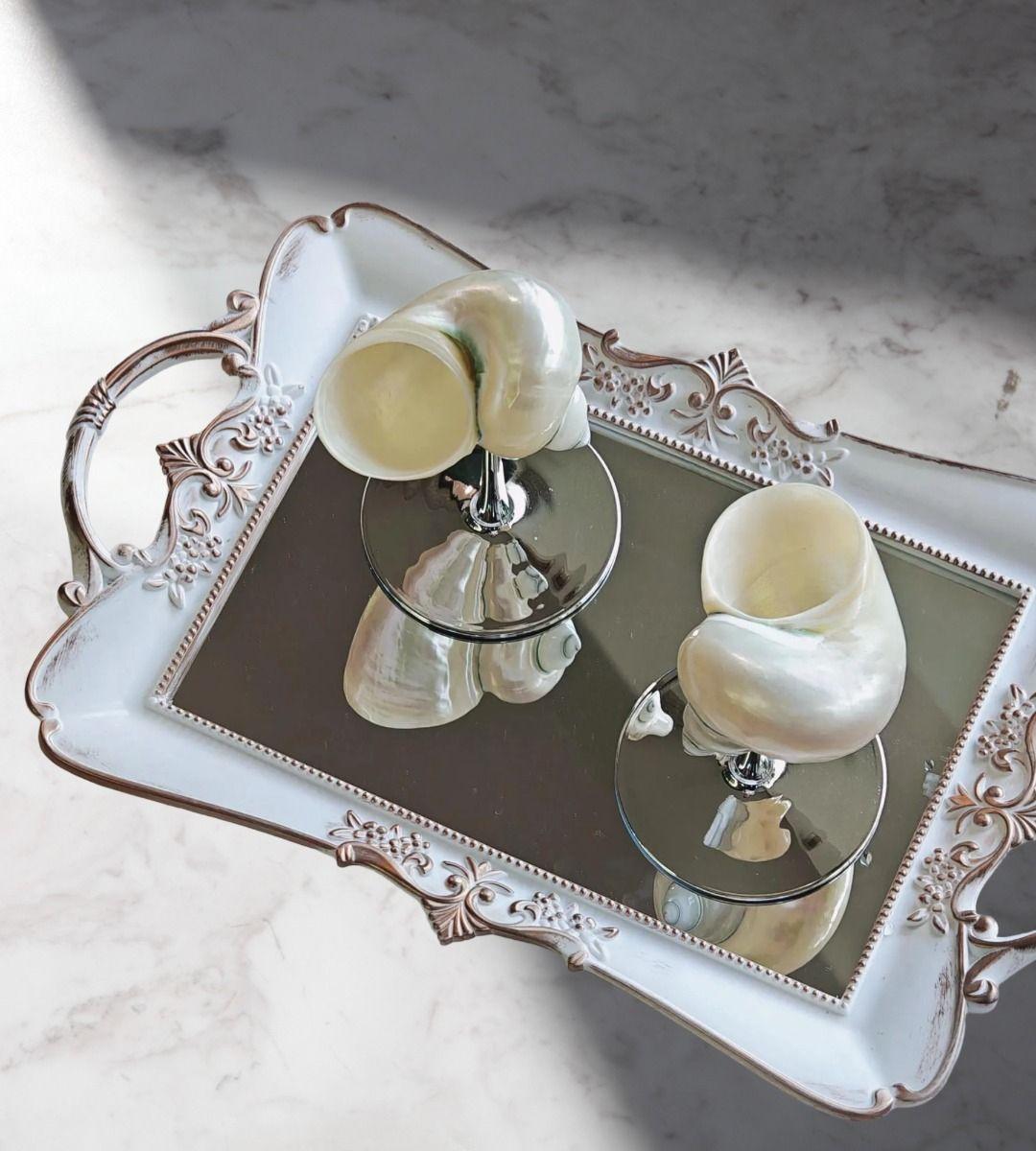 Bandeja Espejo Organizador Adorno Decorativo Blanca Jhn-8