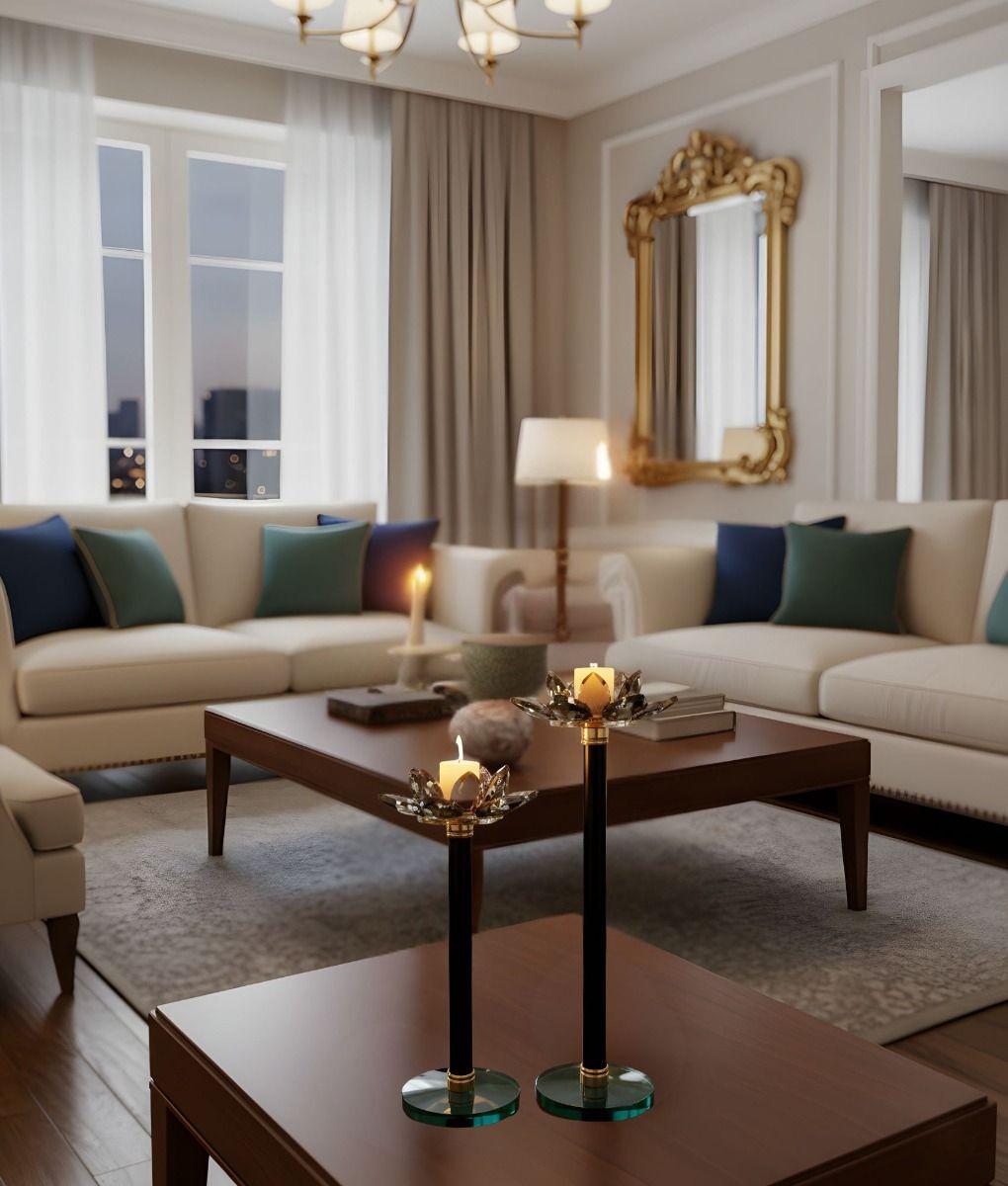 Set 2 Portavelas Decorativo Funcional Mesa Flor Loto Jhn-4