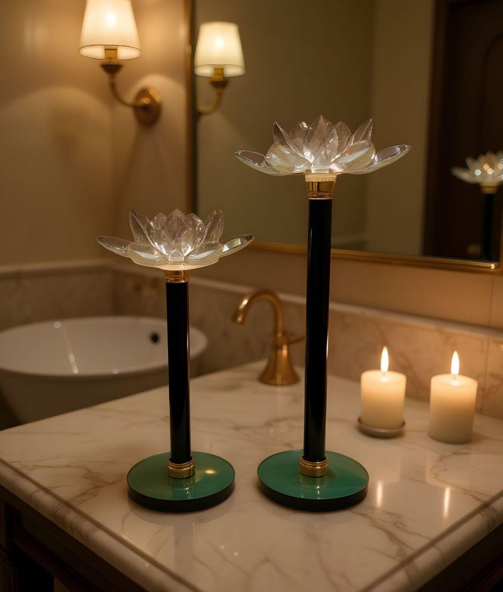 Set 2 Portavelas Decorativo Funcional Mesa Flor Loto Jhn-7