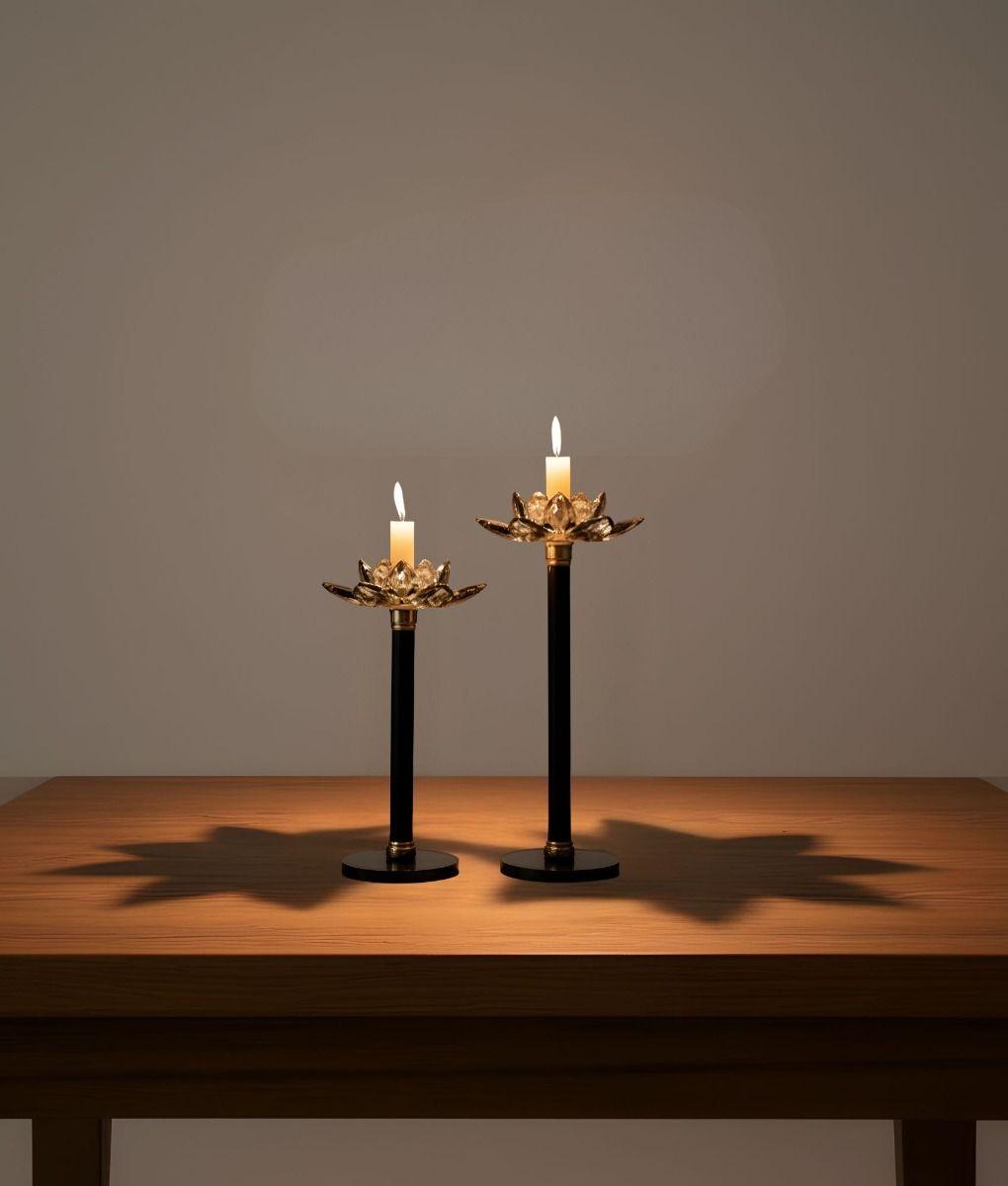 Set 2 Portavelas Decorativo Funcional Mesa Flor Loto Jhn-8