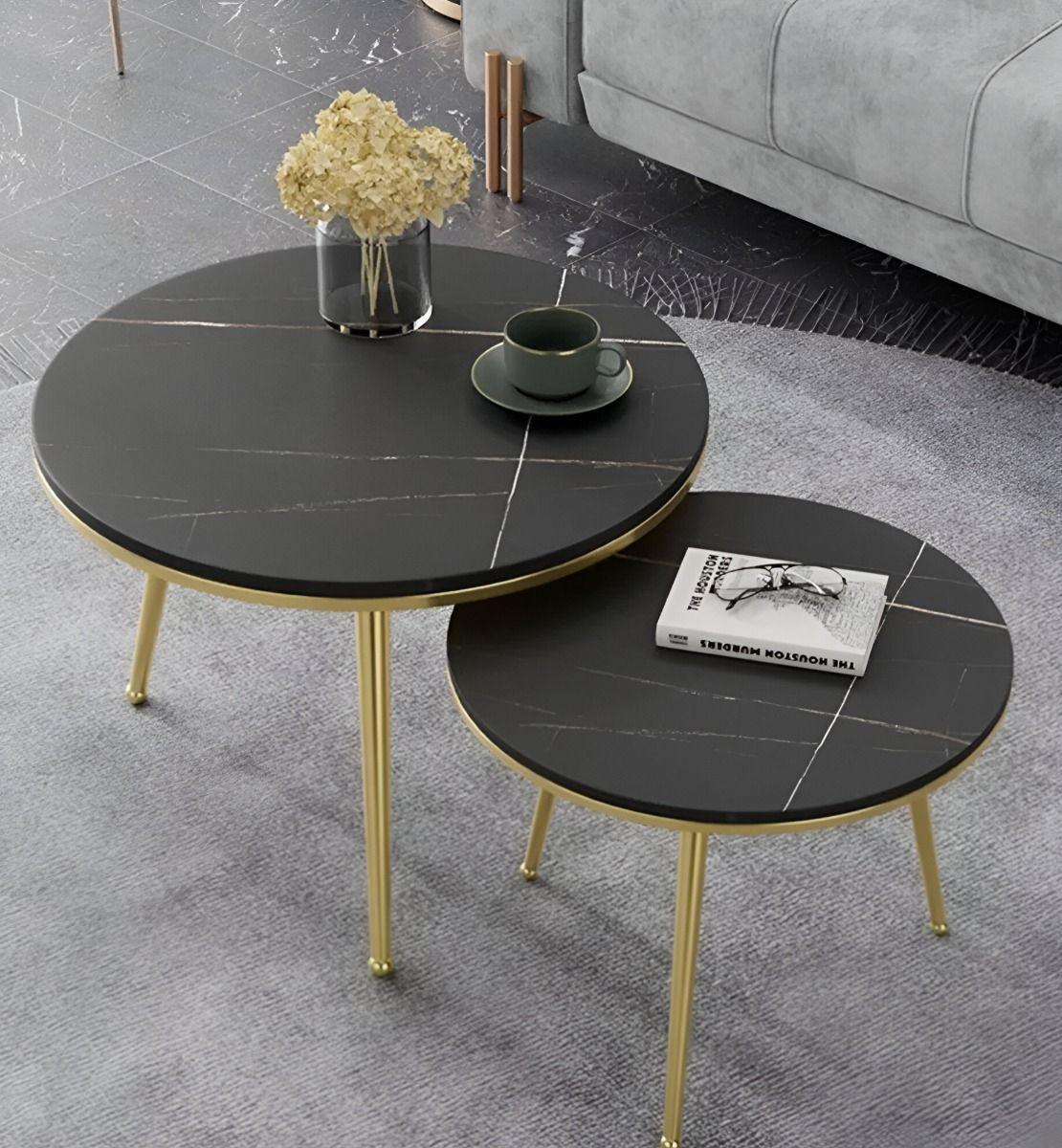 Set 2 Piezas Mesa Centro Auxiliar Circular Nórdico Negro Jhn-3