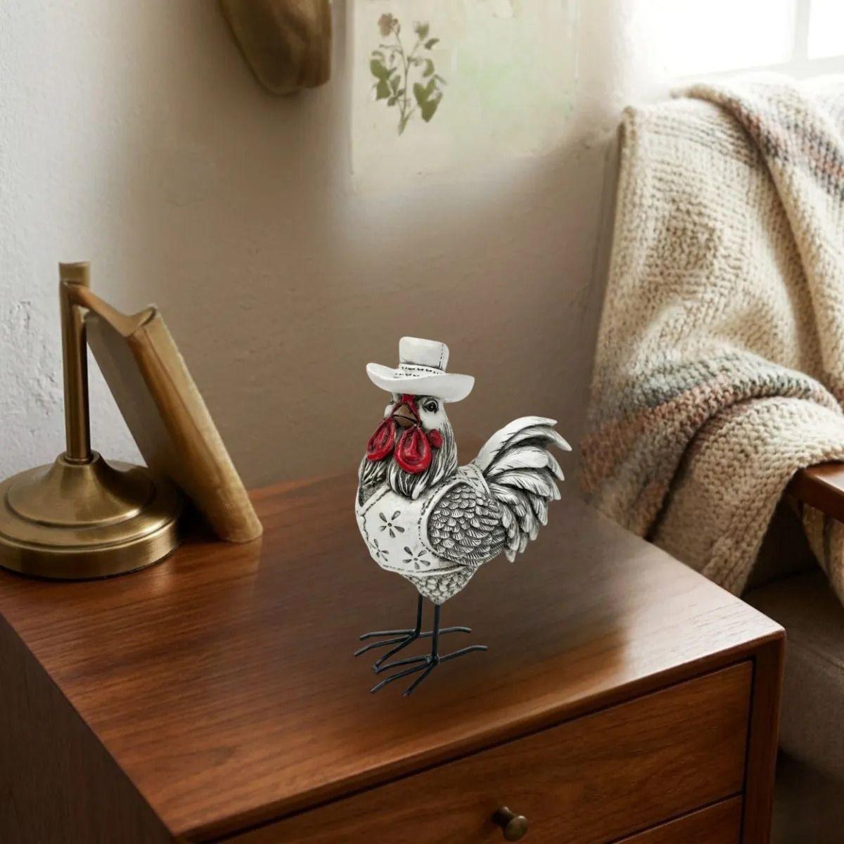 Figura Decorativa Escultura Gallo Chaleco Sombrero ALJ-1