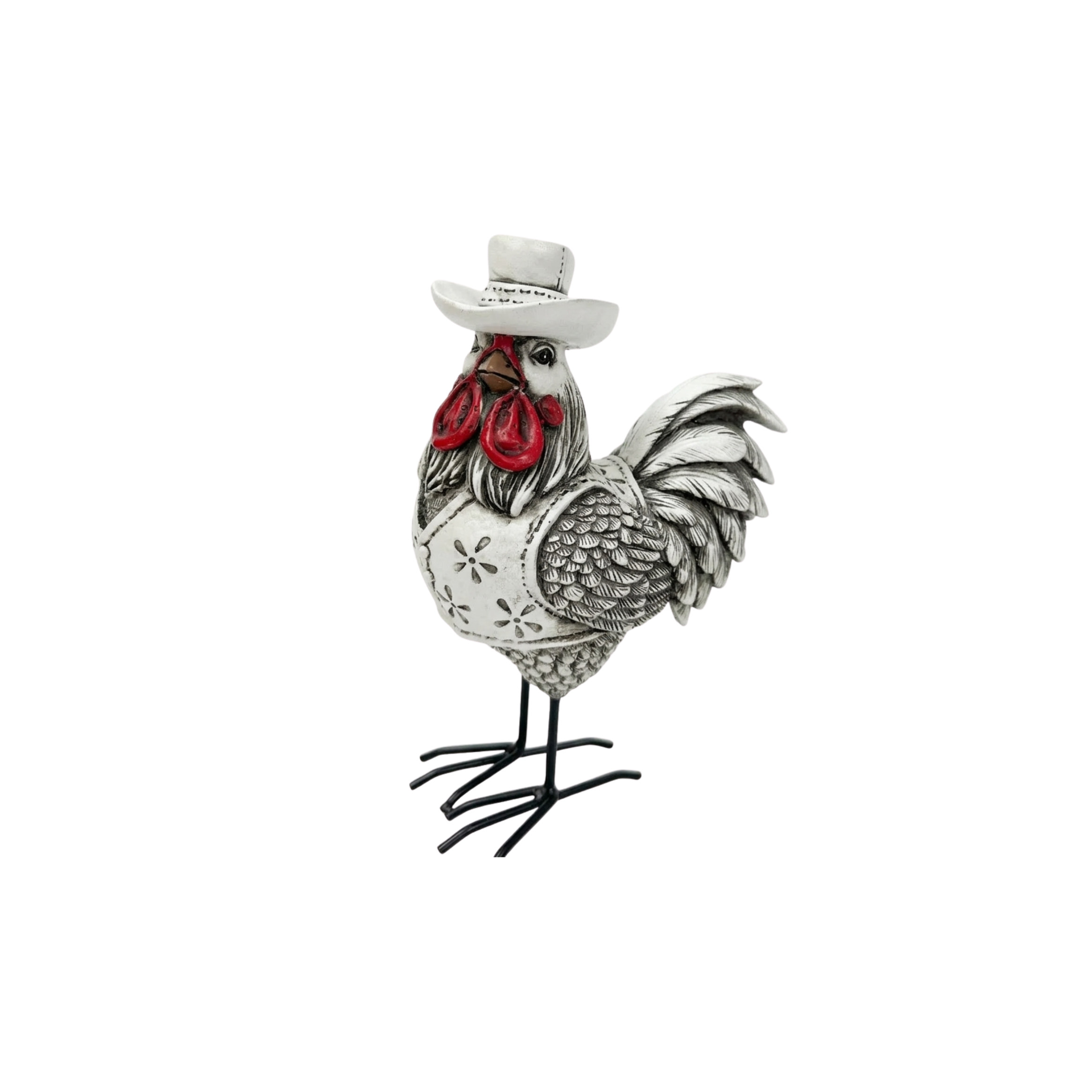 Figura Decorativa Escultura Gallo Chaleco Sombrero ALJ-5
