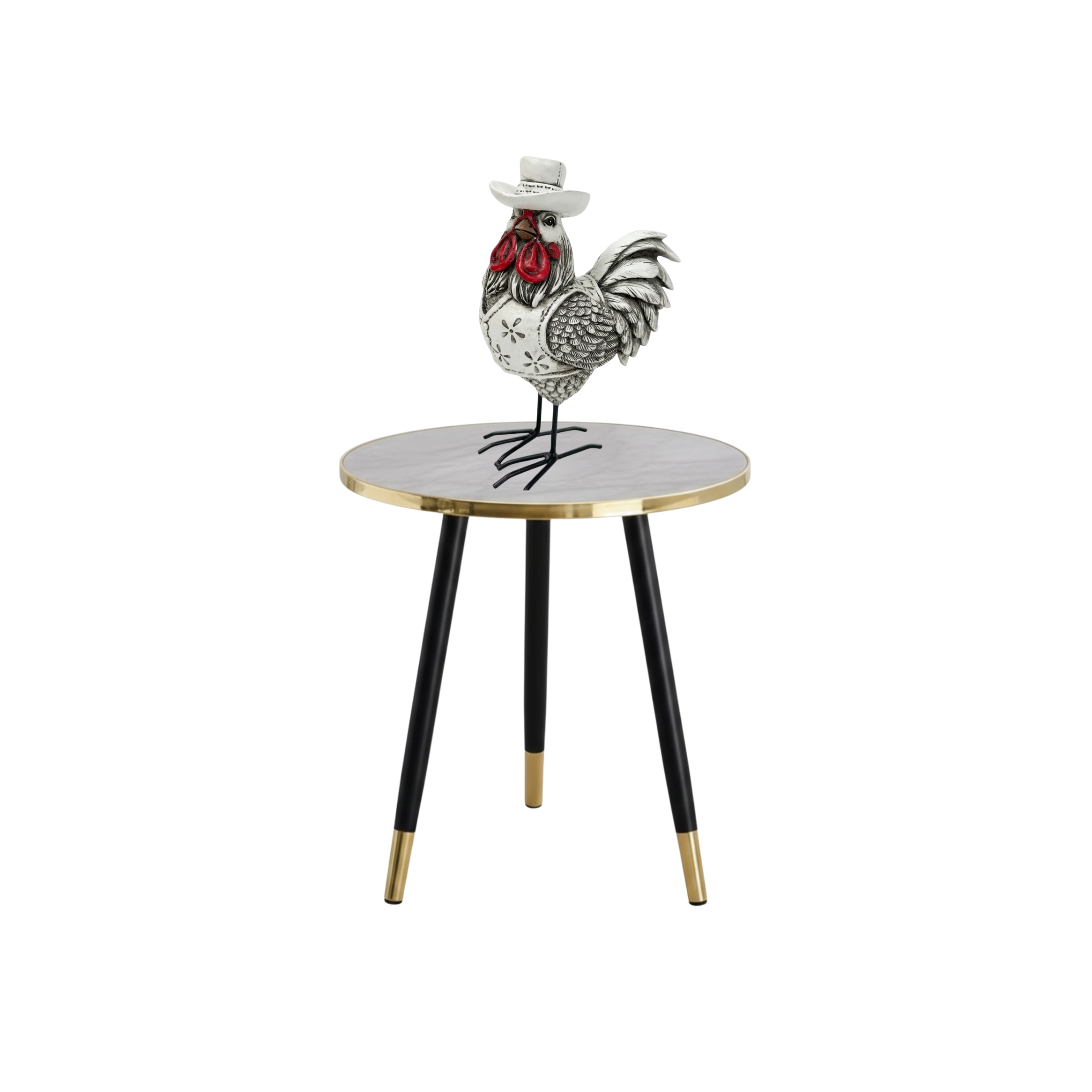 Figura Decorativa Escultura Gallo Chaleco Sombrero ALJ-6