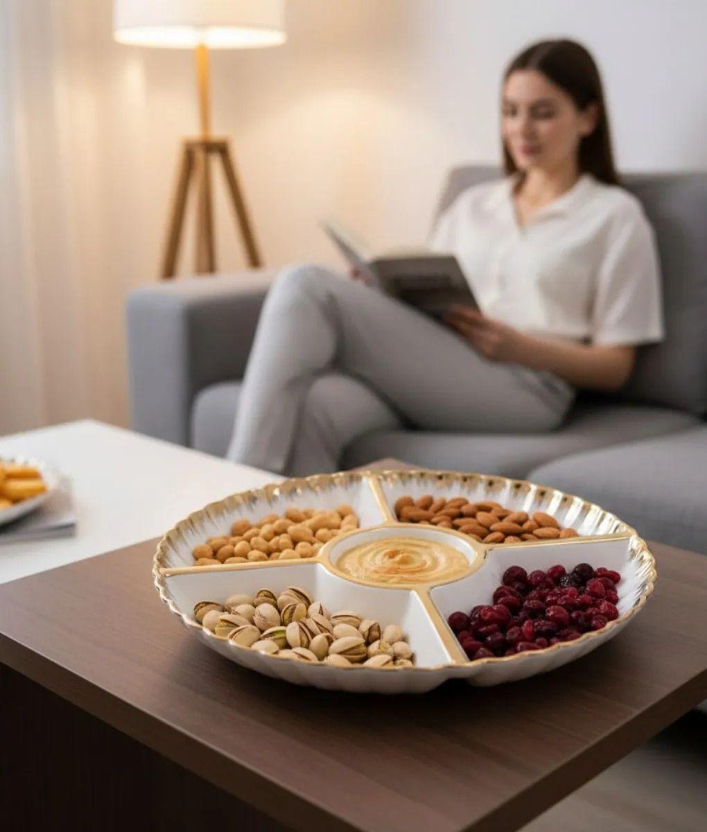 Bandeja Decorativa Redonda Seccionada Borde Ondulado Jhn-9