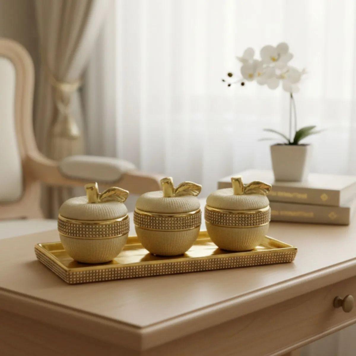 Set Decorativo 3 Figura Forma Manzana Bandeja Detalles Jhn-6
