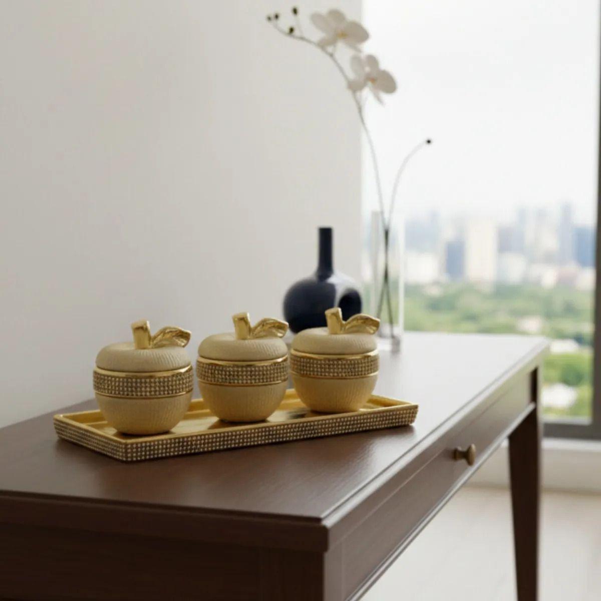 Set Decorativo 3 Figura Forma Manzana Bandeja Detalles Jhn-7