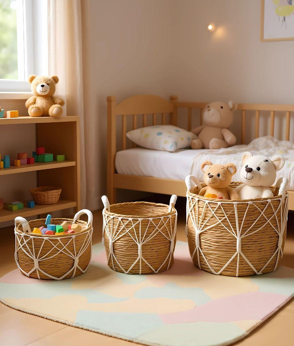 Set 3 Canastos Almacenamiento Natural Decorativos Hogar Jhn-7