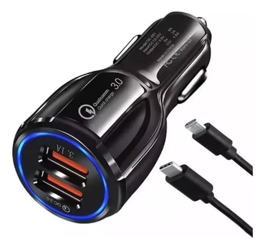 Set 3 Cargador Cigarrera Carro Doble Puerto USC Tipo C Lau-2