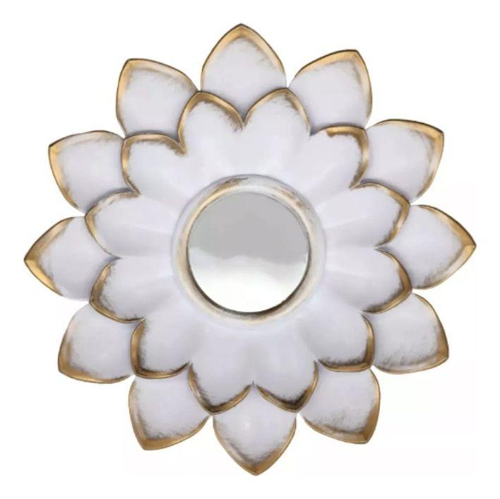 Set 4 Espejos Y Flores De Loto Decorativos Blanco Jhn-8
