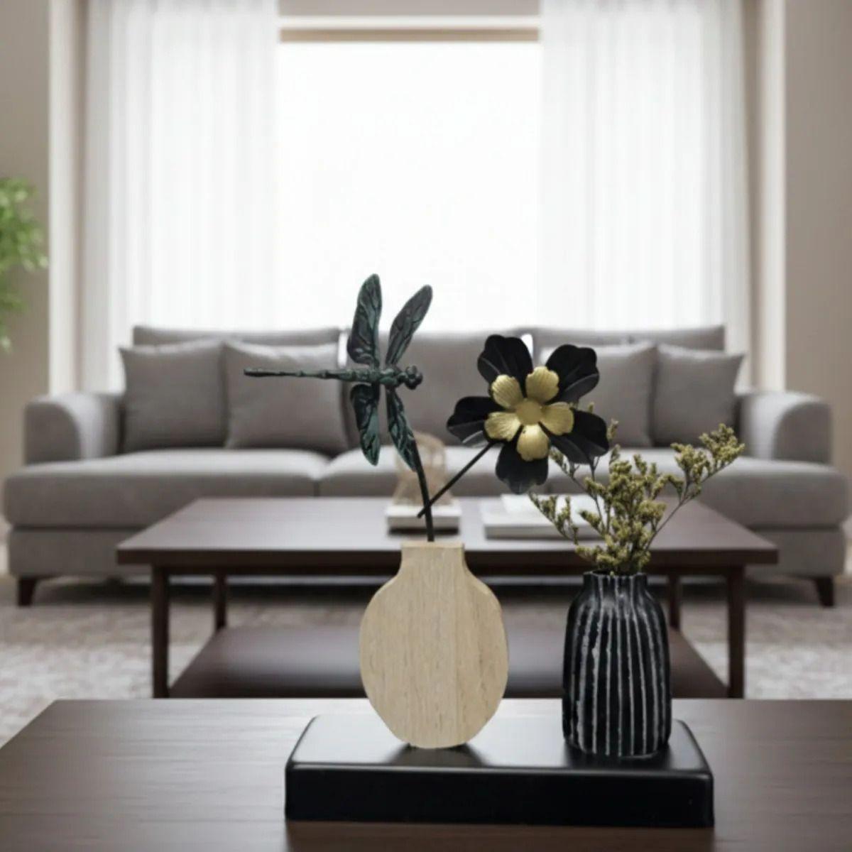 Set Decorativo Doble Vaso Minimalista Flor Libélula AJ-4