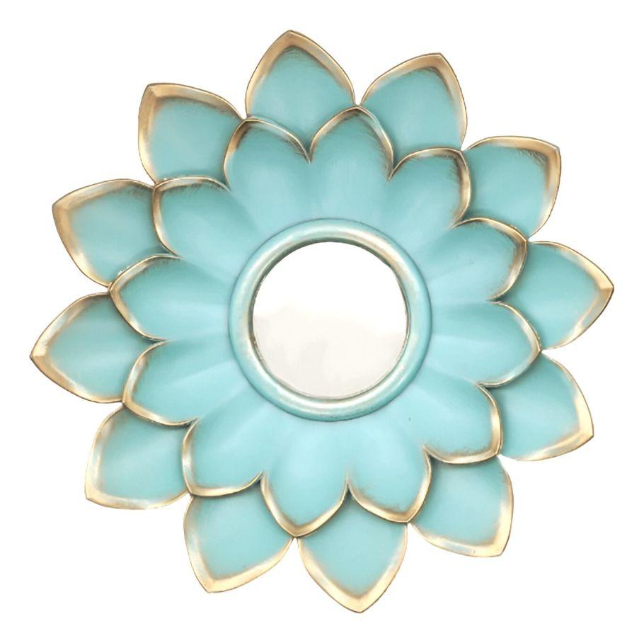 Set 4 Espejos Y Flores De Loto Decorativos Turquesa Jhn-9